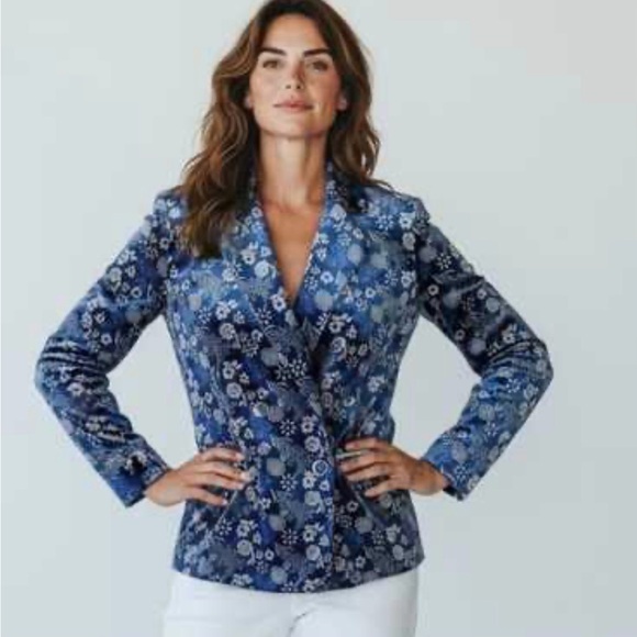 Carolina Belle Jackets & Blazers - NWT Carolina Belle Navy Floral Velvet Blazer Jacket Sz M US